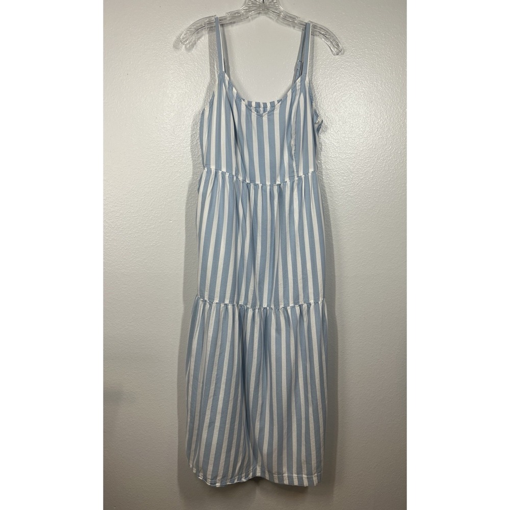 Old Navy Dress Women's S Blue White Striped Cami Sundress Tiered Midi‎ Maxi